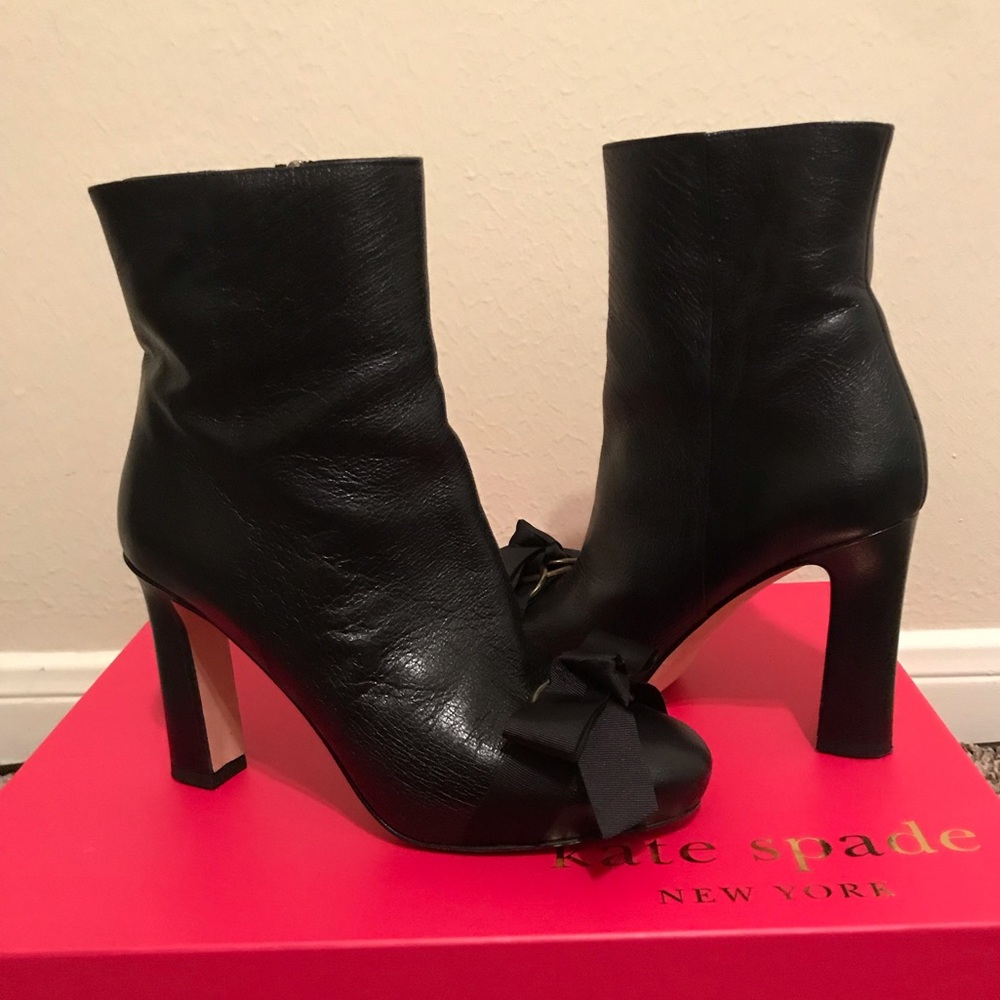 KateSpade keegan black glazed goat grosgrain boot